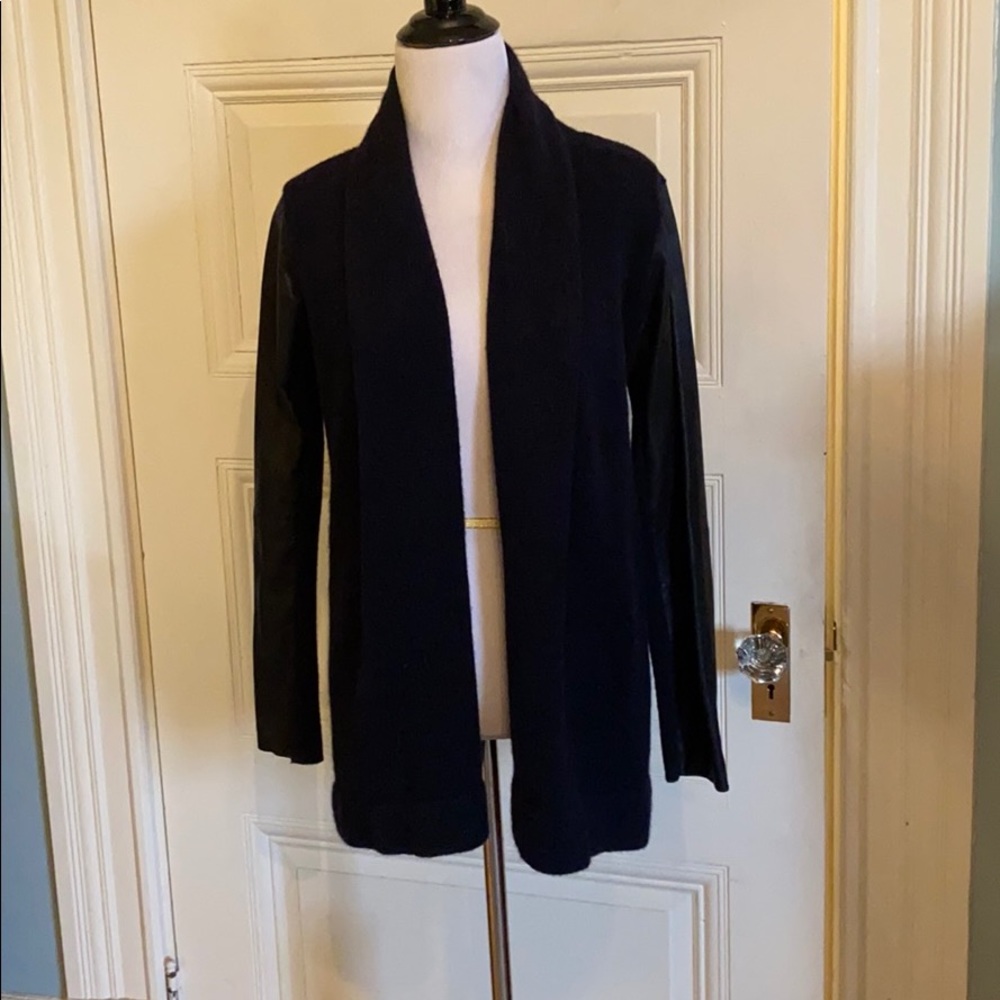 Wool and leather sweater jacket by Vince